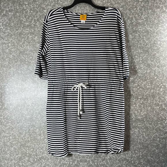 Ruby Rd. Women's Black & White Striped Casual Dress - Large - Drawstring Waist - Picture 1 of 6